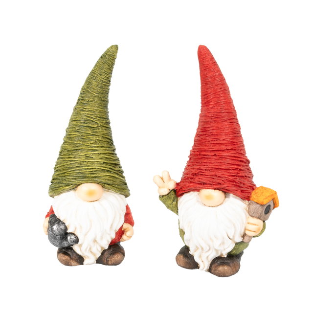 Wichtel 42,5 cm hoch, Weihnachtswichtel aus Magnesia 2er Set, rot und grün, Gnome